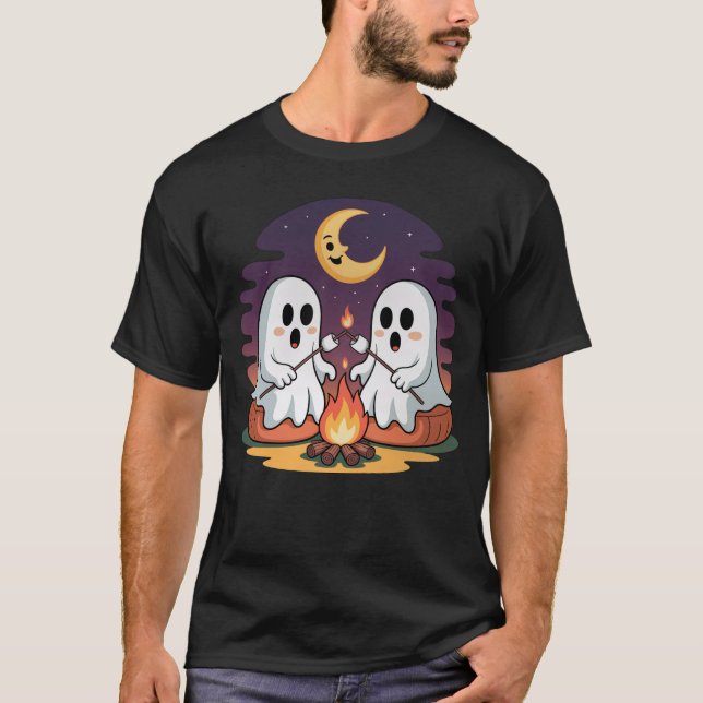 Ghost Campfire Marshmallows Cute Cozy Halloween  T-Shirt (Front)