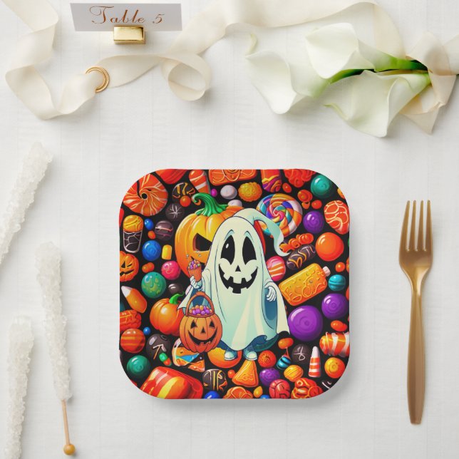 Ghost Candy Halloween Cute Paper Plate (Wedding)