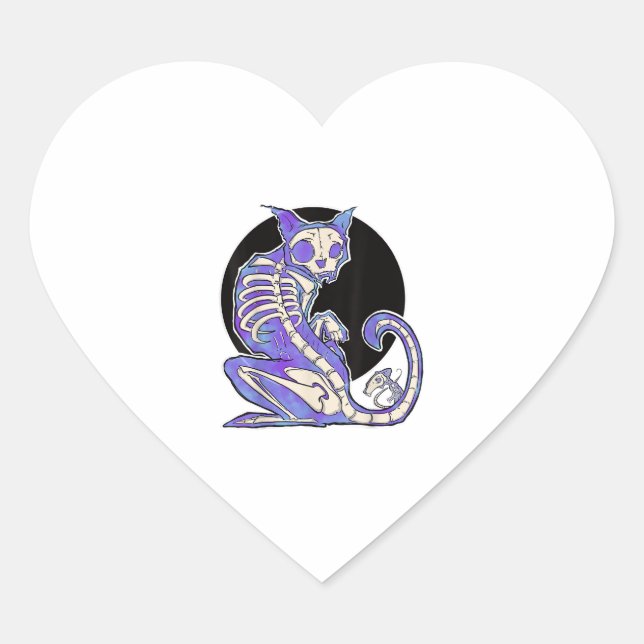 Ghost Cat and Mouse  Heart Sticker (Front)