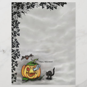 Ghost , Cat , Bat and Pumpkin , Happy Halloween! Letterhead