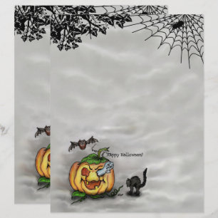 Ghost , Cat , Bat and Pumpkin , Happy Halloween! Letterhead