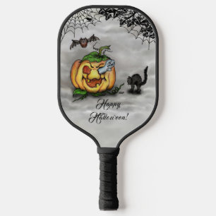 Ghost , Cat , Bat and Pumpkin , Happy Halloween! Pickleball Paddle