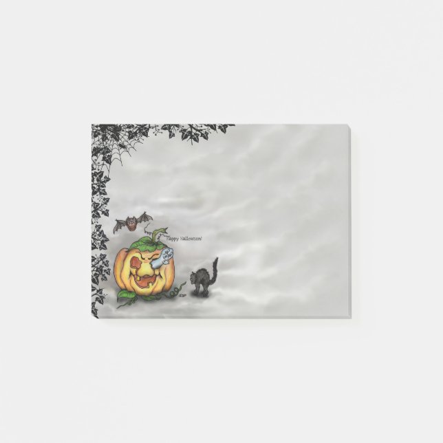 Ghost , Cat , Bat and Pumpkin , Happy Halloween! Post-it Notes (Front)