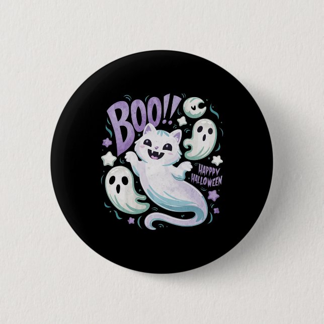 Ghost Cat Boo Kitty Halloween  2 Inch Round Button (Front)
