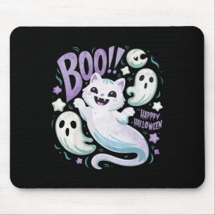 Ghost Cat Boo Kitty Halloween Mouse Pad