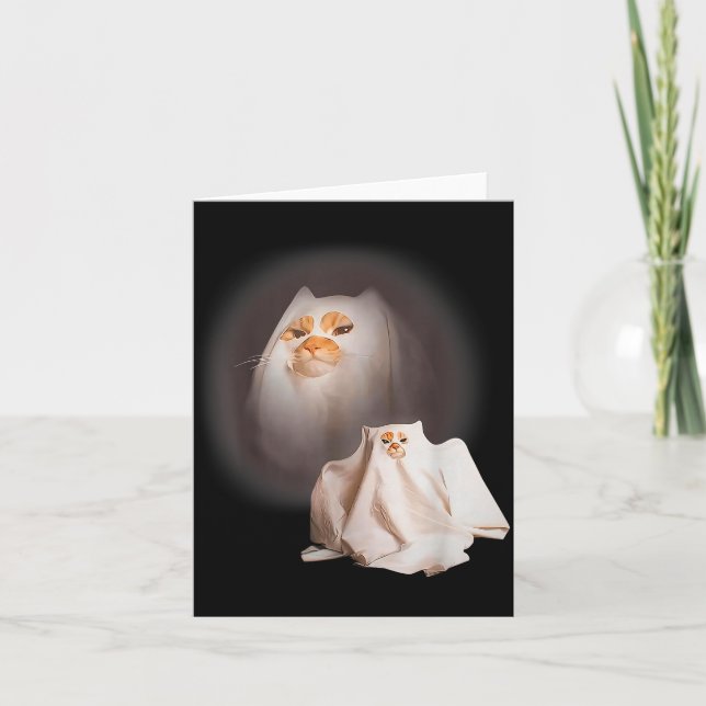 Ghost Cat Ghost Kitten Funny Cat Meme Halloween  Card (Front)