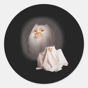 Ghost cat Ghost Kitten Funny cat Meme Halloween Classic Round Sticker