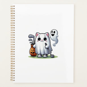 Ghost Cat Golf Pumpkin Halloween. Tank Top Planner