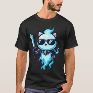 Ghost Cat Mythical Skull Armour with Sword & Shade T-Shirt