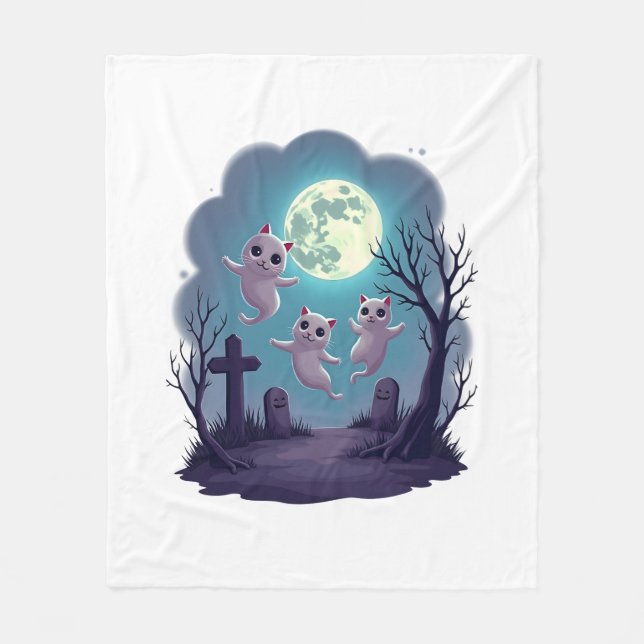 Ghost Cat Parade Fleece Blanket (Front)