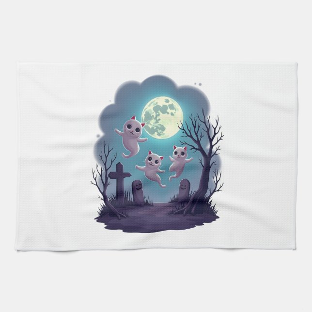 Ghost Cat Parade Kitchen Towel (Horizontal)