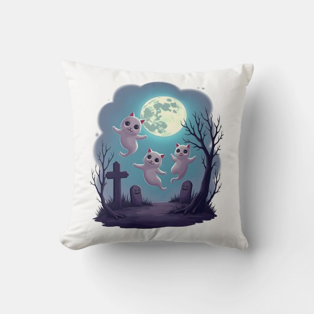 Ghost Cat Parade Throw Pillow (Front)