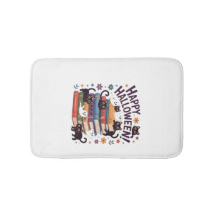 Ghost Cat Reading Books Lover Gifts Halloween Spoo Bath Mat