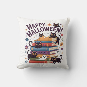 Ghost Cat Reading Books Lover Gifts Halloween Spoo Throw Pillow