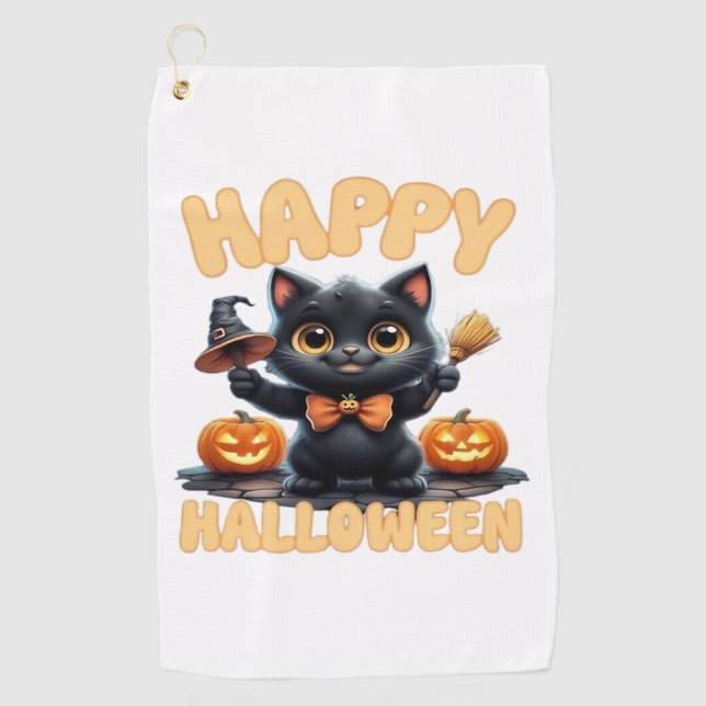 Ghost Cat Tee, Halloween Shirt, Spooky Cute, Unise Golf Towel (Front)