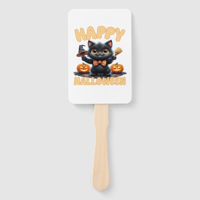 Ghost Cat Tee, Halloween Shirt, Spooky Cute, Unise Hand Fan (Front)