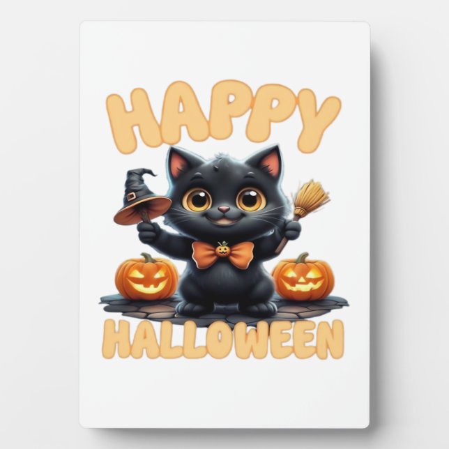 Ghost Cat Tee, Halloween Shirt, Spooky Cute, Unise Plaque (Front)