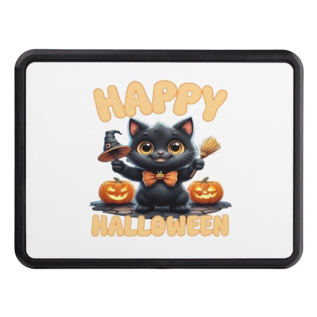 Ghost Cat Tee, Halloween Shirt, Spooky Cute, Unise Trailer Hitch Cover (Front)