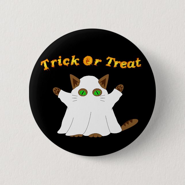 Ghost Cat Trick or Treat 2 Inch Round Button (Front)