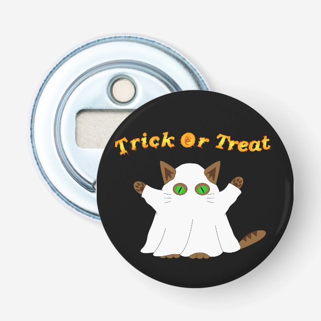 Ghost Cat Trick or Treat Bottle Opener (Front)