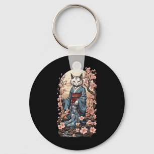 Ghost Cat With Kimono Japanese Yokai Folklore Desi Keychain