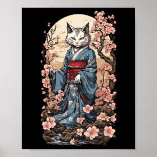 Ghost Cat With Kimono Japanese Yokai Folklore Desi Poster