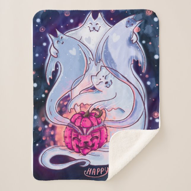 Ghost Cats Pumpkin Blanket (Front)