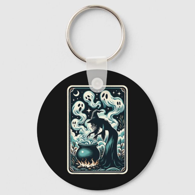 Ghost Cauldron Gothic Supernatural Tarot Card  Keychain (Front)