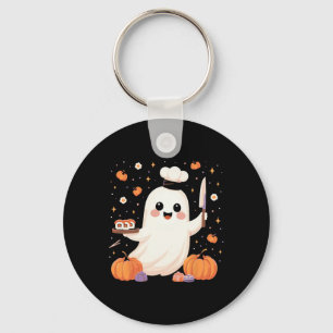 Ghost Chef With Sushi Tray Funny Halloween Spooky Keychain