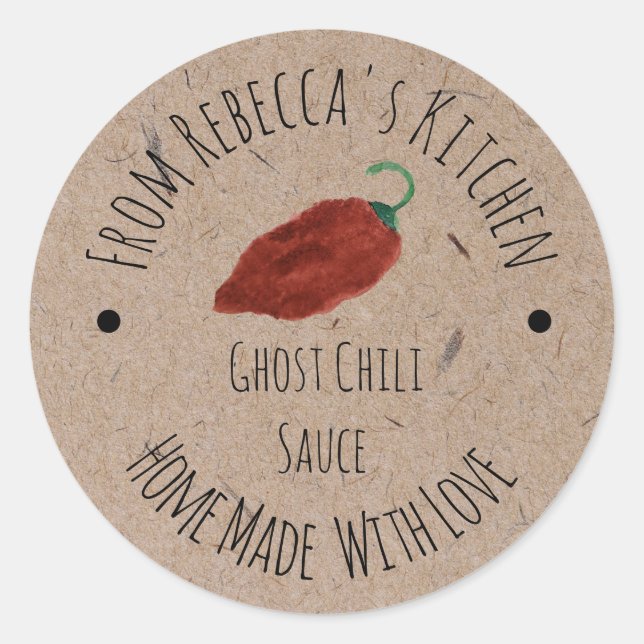 Ghost Chili Homemade Hot Sauce Kraft Paper  Classic Round Sticker (Front)