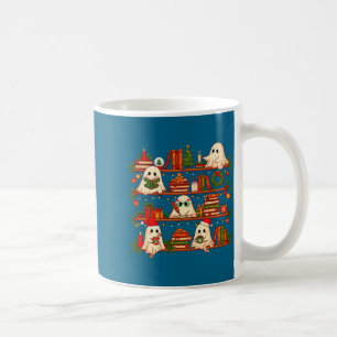 Ghost Christmas Hat Reading Book Bookshelf Lover L Coffee Mug