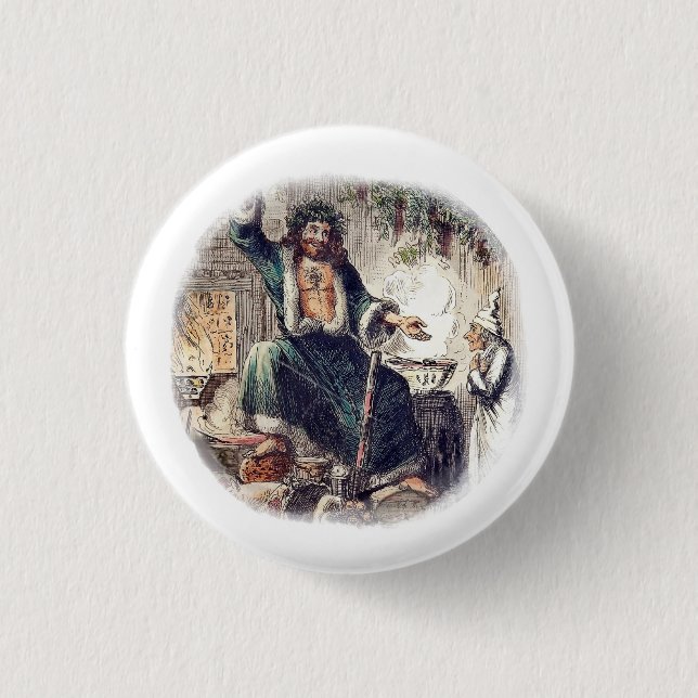 Ghost Christmas Present with Scrooge 1 Inch Round Button (Front)