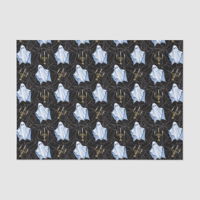Ghost, cobwebs & candelabra Halloween gothic Tissue Paper (Front)
