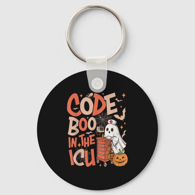 Ghost Code Boo In The Icu Nursing Nurse Halloween  Keychain (Front)