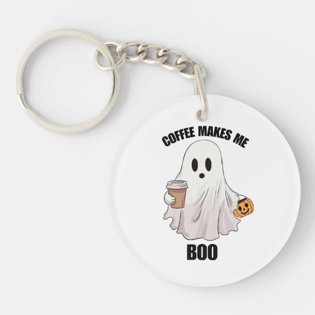 Ghost Coffee Halloween Funny  Keychain (Front)