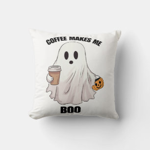 Ghost Coffee Halloween Funny Throw Pillow