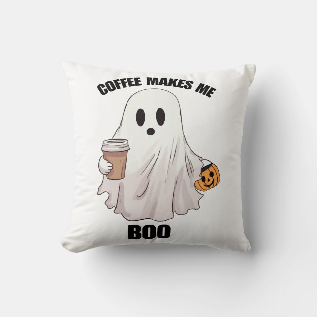 Ghost Coffee Halloween Funny  Throw Pillow (Front)