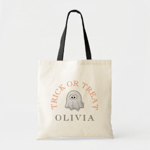 Ghost Costume Halloween Trick or Treat Name Tote Bag