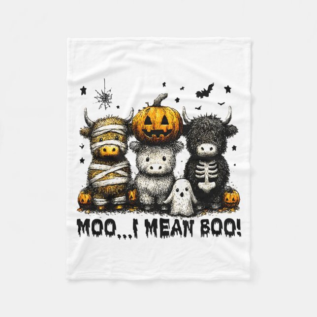 Ghost Cow Moo I Mean Boo Halloween Outfit Funny Co Fleece Blanket (Front)
