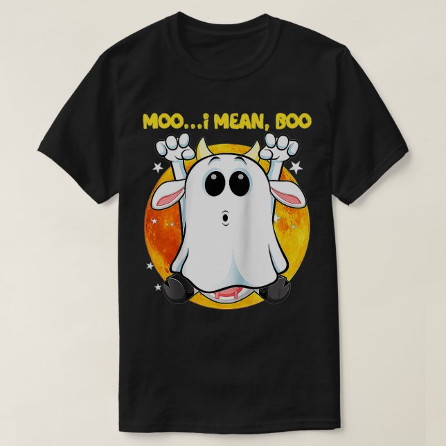 Ghost Cow Moo I Mean Boo Pumpkin Halloween Cow Lov T-Shirt (Design Front)