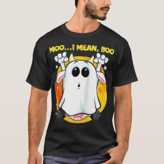 Ghost Cow Moo I Mean Boo Pumpkin Halloween Cow Lov T-Shirt