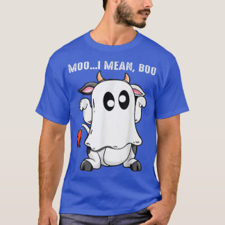 Ghost Cow Moo I Mean Boo Pumpkin Moon Halloween Bo T-Shirt