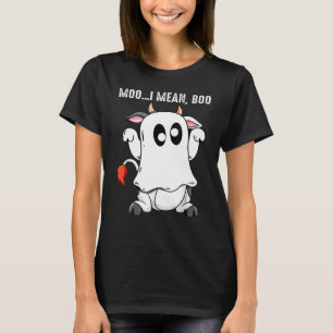 Ghost Cow Moo I Mean Boo Pumpkin Moon Halloween Bo T-Shirt