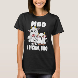 Ghost Cow Moo I Mean Boo Pumpkin Moon Halloween Fa T-Shirt