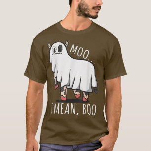 Ghost Cow Moo I Mean Boo Pumpkin Moon Halloween Fa T-Shirt