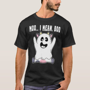 Ghost Cow Moo I Mean Boo Pumpkin Moon Halloween Fa T-Shirt