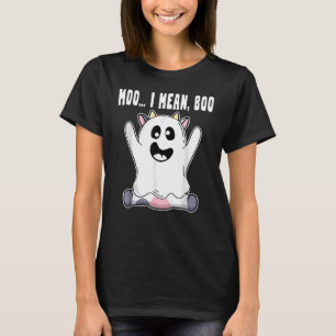 Ghost Cow Moo I Mean Boo Pumpkin Moon Halloween Fa T-Shirt
