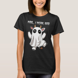 Ghost Cow Moo I Mean Boo Pumpkin Moon Halloween Fa T-Shirt