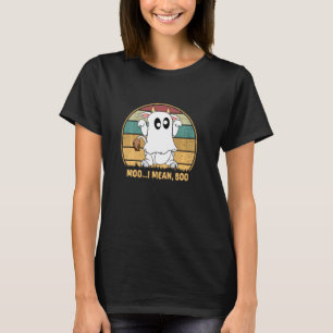 Ghost Cow Moo I Mean Boo Pumpkin Moon Halloween Re T-Shirt