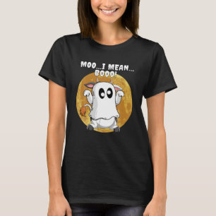 Ghost Cow Moo I Mean Boo Pumpkin Moon Halloween T-Shirt